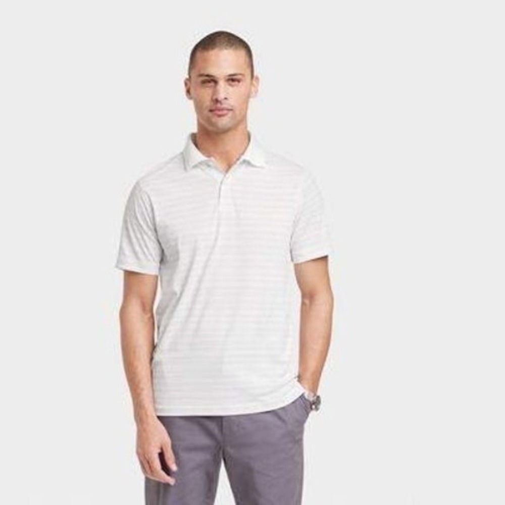 Men's Goodfellow & Co White Striped Performance Polo L  New With Tags